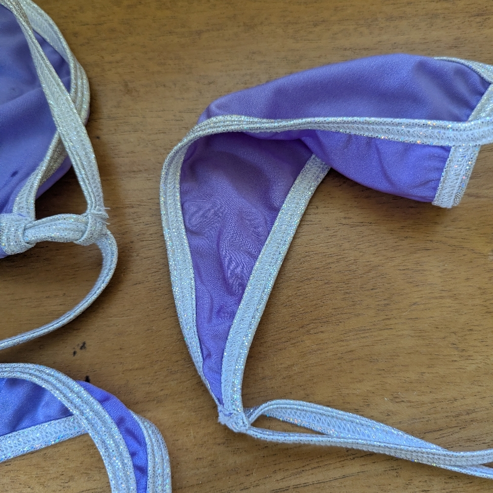 Vintage String Micro Bikini Exotic Dancer Purple Rhinestone‎ Rave V-string - Picture 13 of 14